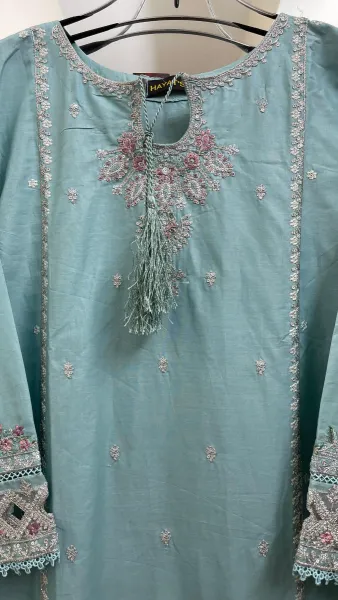 Pakistani Original Hayat Stitched Cotton 3Pcs _ Sky Blue 